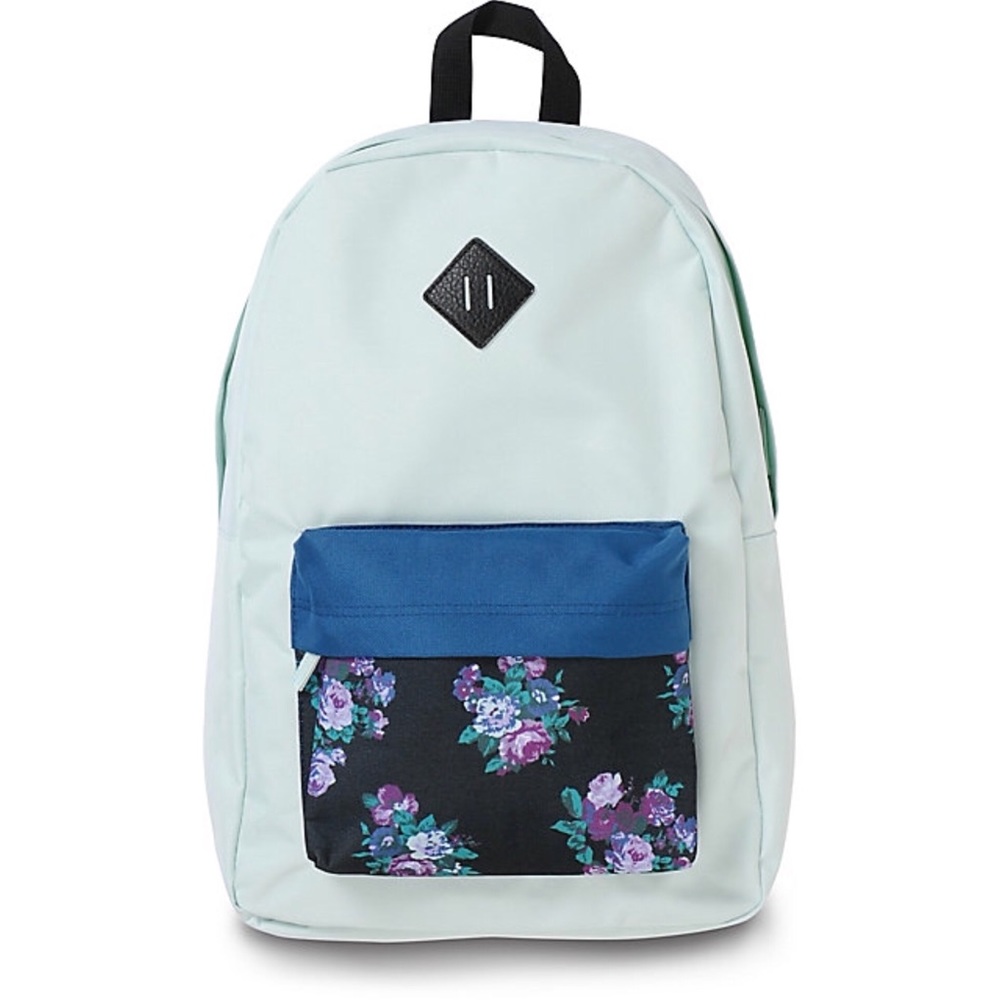 opal blue & navy floral design backpack